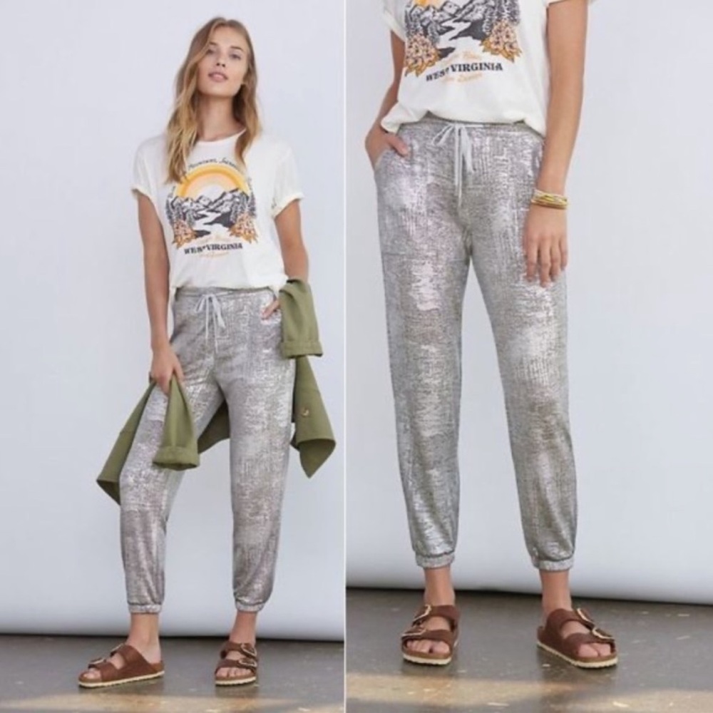 Anthropologie Silver Track Pants
